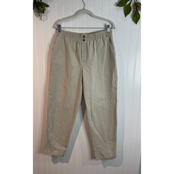 Womens Bollie Brooks Beige Elastic Waist Pants Size 12P Cotton/Polyester - Picture 9 of 13